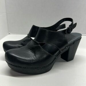 Dansko Riley Heeled Clogs Slingback Strap Leather Heels Shoes Black Size 41 11